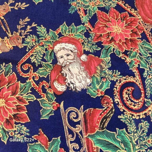 Festive Christmas Cotton Fabric Featuring Santa Deer & Poinsettia 1.5 yards 2003 - Picture 6 of 8